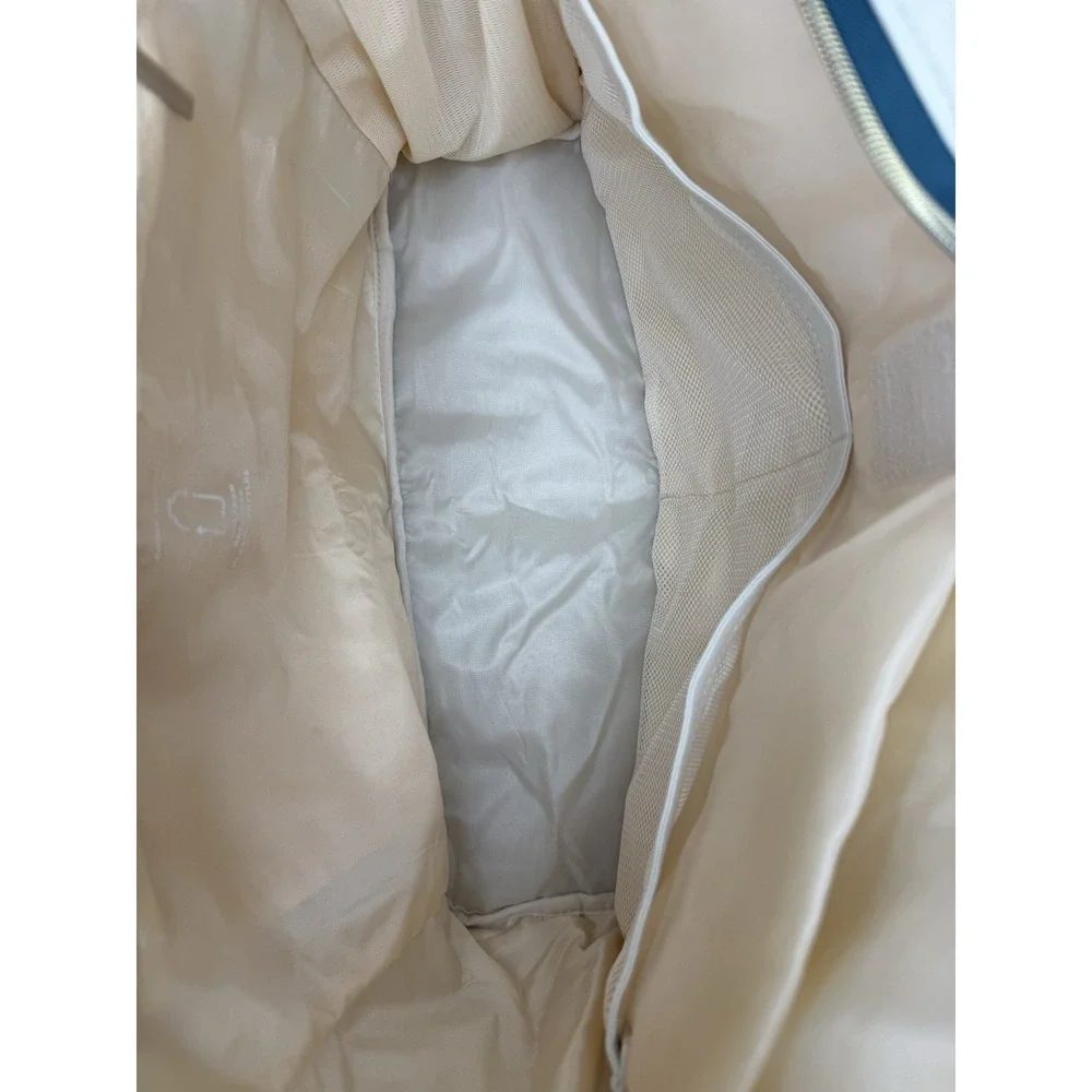 ECOHUB Tote‎ Bag Women Blue Beige Pockets Recycle Medium Canvas Travel Zip Work